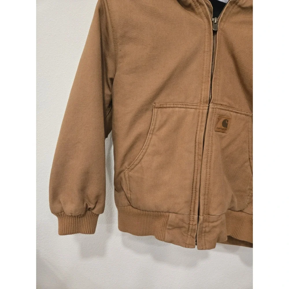 Carhartt Hooded Jacket Youth Boys M (10-12) Brown Quilt Lined Duck Canvas